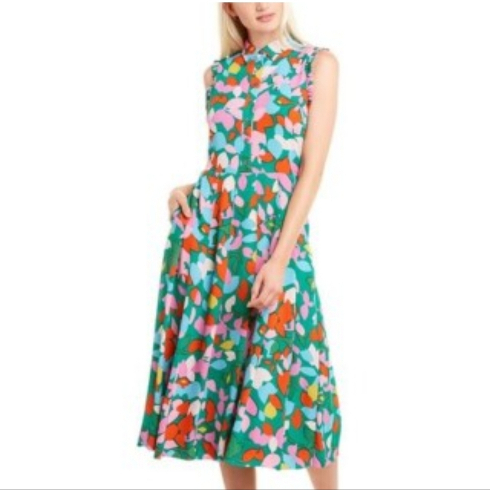 J Crew Floral Confetti Sleeveless Midi Pleated Dress, Size 0